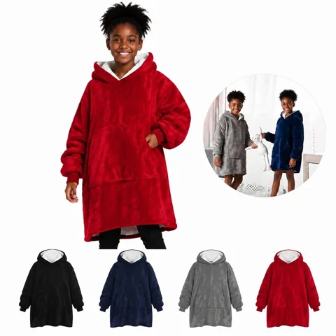 Kids Flannel Wearable Blanket Hooded Robe with Sleeves 2