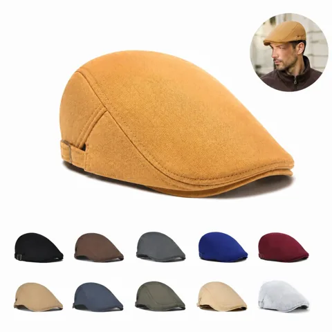 Cotton Newsboy Cap, Adjustable Flat Top Visor Hat 2