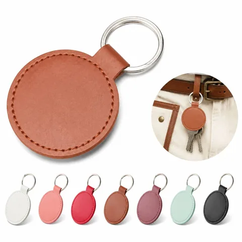 Genuine Leather Round Keychain with Secure Metal Ring 2