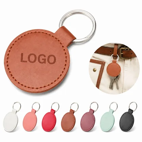 Genuine Leather Round Keychain with Secure Metal Ring