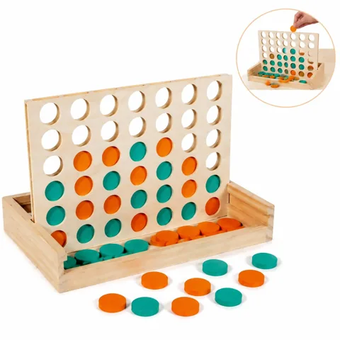 Wooden 3D Four-in-a-Row Connect Strategy Board Game for Everyday Use 2