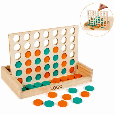 Wooden 3D Four-in-a-Row Connect Strategy Board Game for Everyday Use