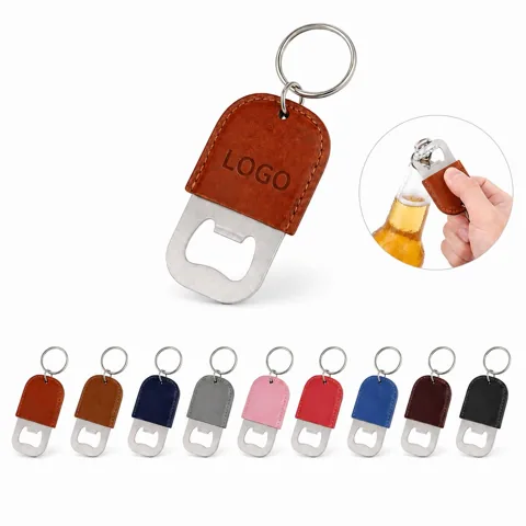 PU Leather Keychain Bottle Opener with Metal Cap Remover 1