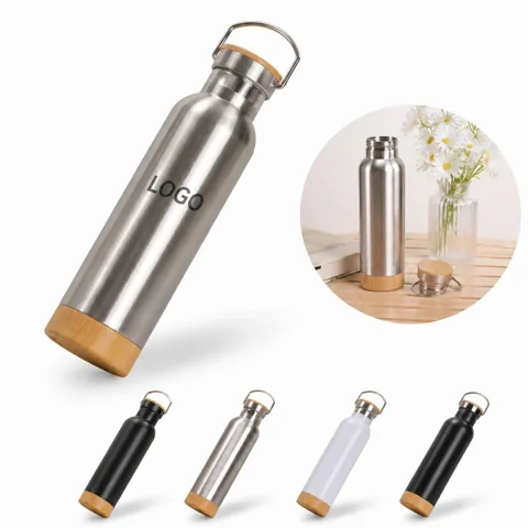 25 oz Double Wall Insulated Water Bottle with Bamboo Base