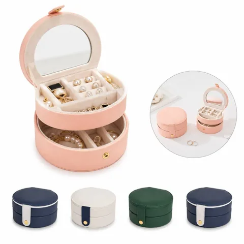 Mini Travel Jewelry Organizer Box with Mirror PU Leather 2