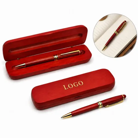 Luxury Mahogany Ballpoint Pen Set with Black Ink Refills