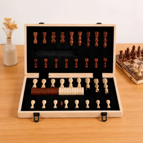 Compact Wooden Chess Set for Kids & Adults, Travel-Friendly 2