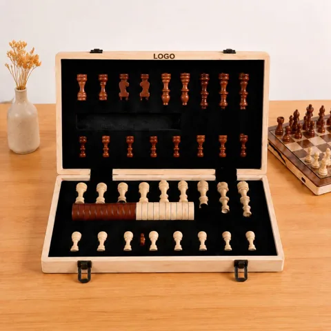 Compact Wooden Chess Set for Kids & Adults, Travel-Friendly
