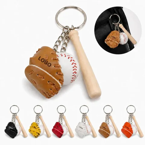 Mini Baseball Souvenir Keychain Set with Bat & Ball Detail