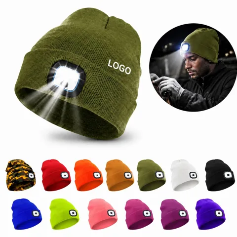 LED Beanie Cap with Hands-Free Light for Outdoor Use