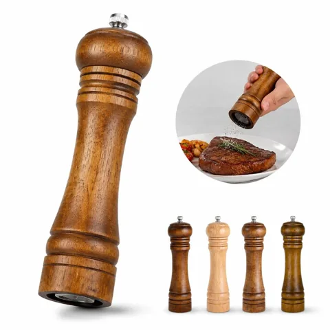 8 Inch Wood Pepper Mill with Adjustable Ceramic Grinder 2