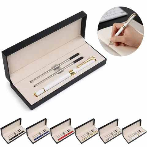 Lacquer Metal Fountain Pen Gift Set with Ink Cartridges & 2