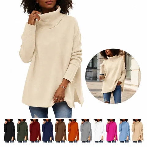 Women's Oversized Turtleneck Sweater Cozy Casual Knit 2