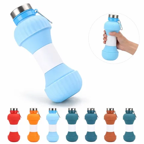 22 oz Silicone Folding Dumbbell Water Bottle, Leak-Proof 2
