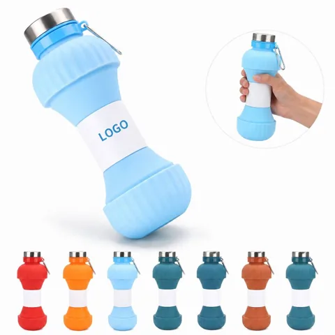 22 oz Silicone Folding Dumbbell Water Bottle, Leak-Proof