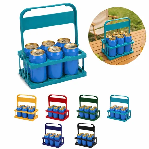 Foldable 6-Bottle Plastic Beer Basket with Handle 2