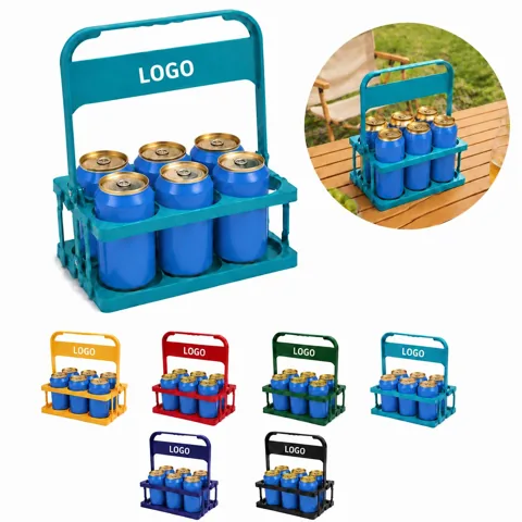 Foldable 6-Bottle Plastic Beer Basket with Handle