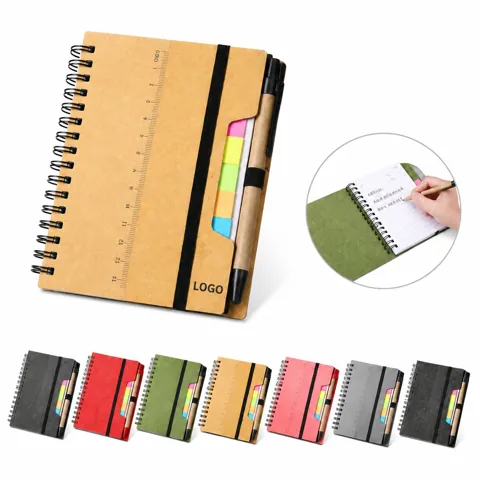Spiral Notebook Set with Lined Pages, Sticky Notes, and Pen