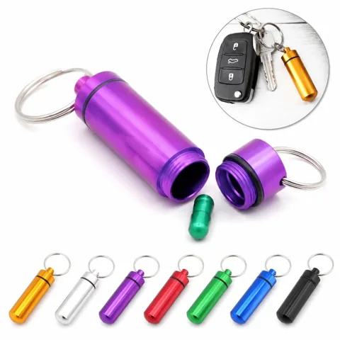Aluminum Pill Bottle with Key Ring, Leak-Proof Mini Travel 2