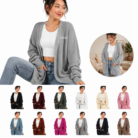 Women's Oversized Slouchy Knit Cardigan with Button Closure