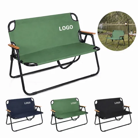 Folding Double Camping Chair with Padded Armrests and Cup