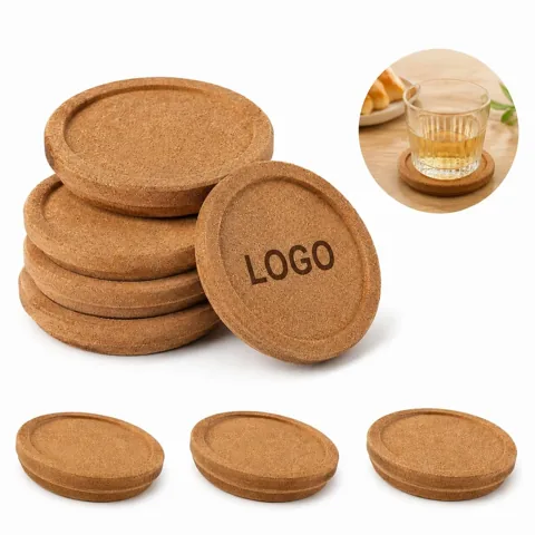Natural Cork Coasters Set of 6, Absorbent & Heat Resistant