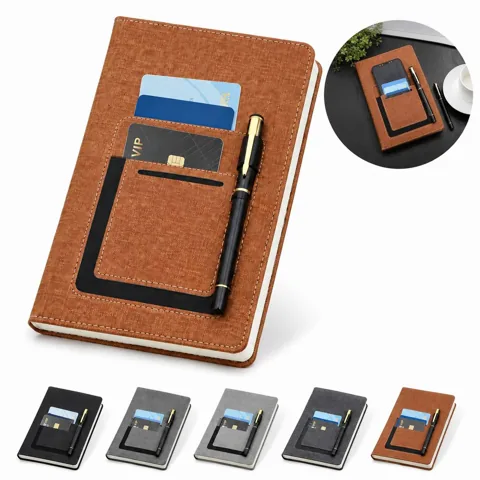 A5 Faux Leather Notebook with Pocket, Textured Cover for Everyday Use 2