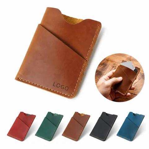 Genuine Leather Distressed Card Holder with Multiple Slots