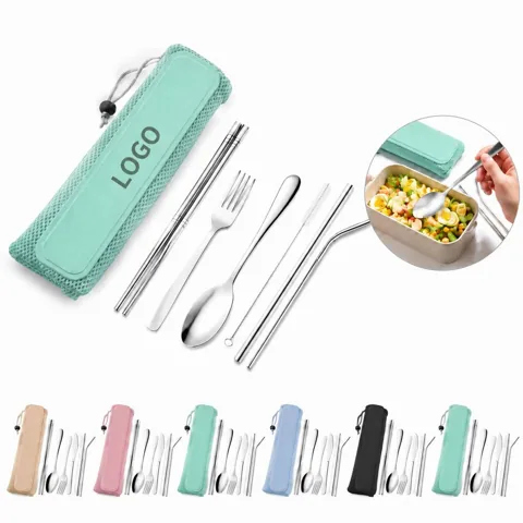 7-Piece Stainless Steel Portable Tableware Set for Travel