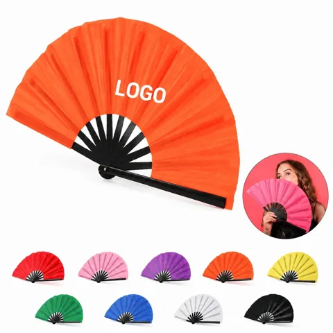Full-Color Folding Oxford Cloth Fan with Black Handle