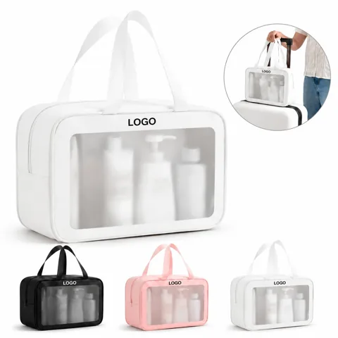 Matte Transparent PU Toiletry Bag for Travel, Clear
