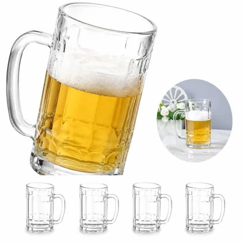 13.5oz Ergonomic Glass Beer Mug with Sturdy Handle 2