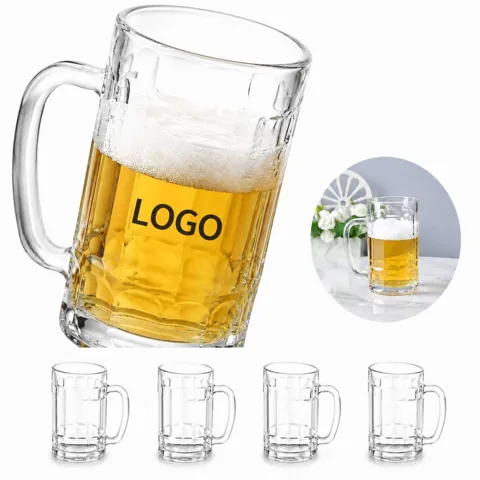 13.5oz Ergonomic Glass Beer Mug with Sturdy Handle