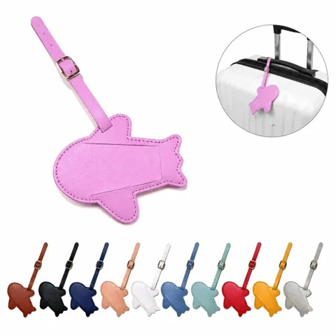 Airplane PU Leather Luggage Tag with ID card display panel 2