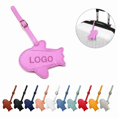 Airplane PU Leather Luggage Tag with ID card display panel