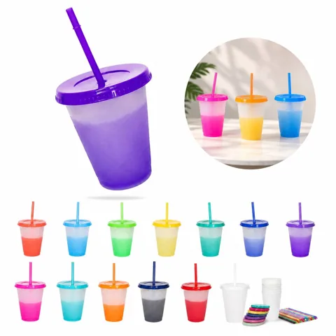 Color-Changing 16oz Reusable Cup with Lid and Straw 2