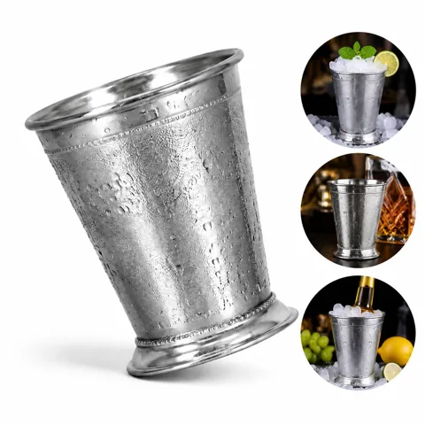 Polished Stainless Steel Mint Julep Cups with Beaded Trim 2