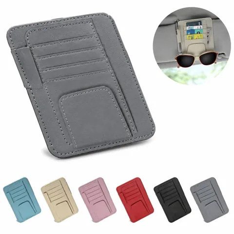 PU Leather Car Sun Visor Organizer with Sunglasses Holder 2