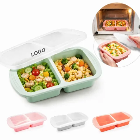 2-Compartment Silicone Freezer Tray with Lid for Soup,
