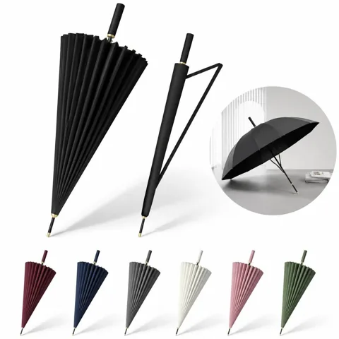 24-Rib Auto Open Close Straight Umbrella Durable Windproof 2