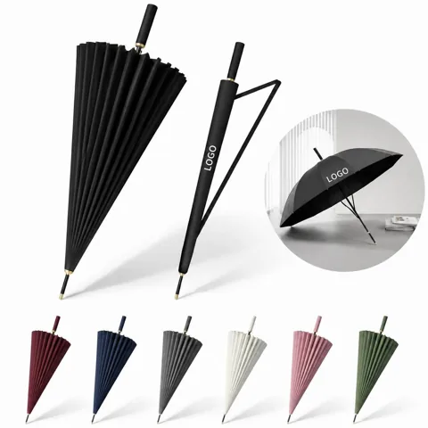 24-Rib Auto Open Close Straight Umbrella Durable Windproof