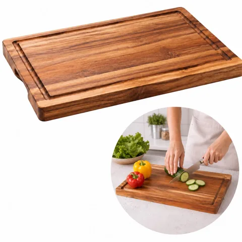 Reversible Wood Cutting Board with Draining Channels for Everyday Use 2