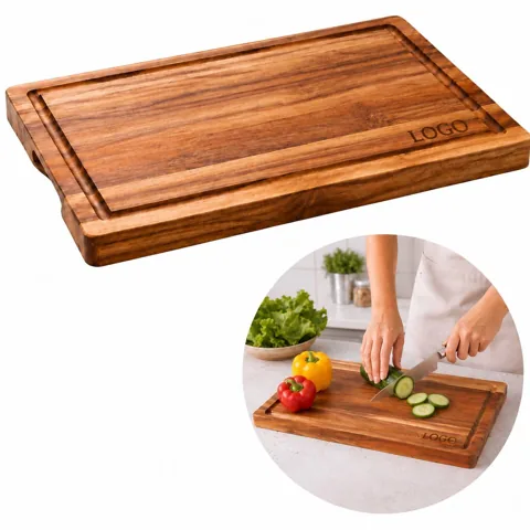 Reversible Wood Cutting Board with Draining Channels for Everyday Use