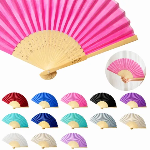 Full Color Folding Bamboo Paper Hand Fan for Outdoor Cooling