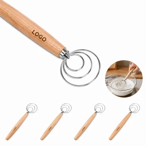 Ergonomic Hardwood Dough Whisk for Thick Batters and More