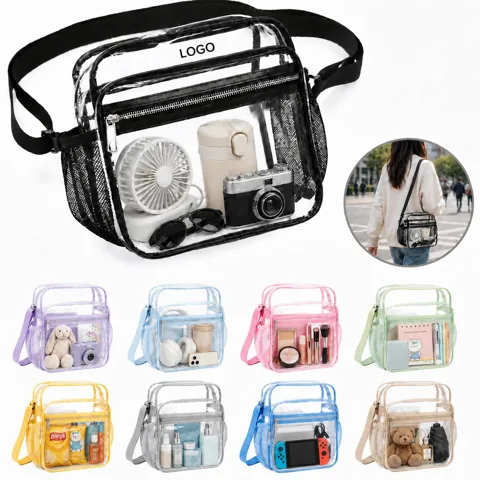 Clear PVC Crossbody Bag for Stadium Events, Adjustable Strap 1