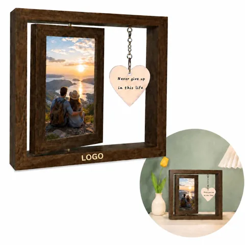 Custom Rotatable Double-Sided Photo Frame with Metal Pendant