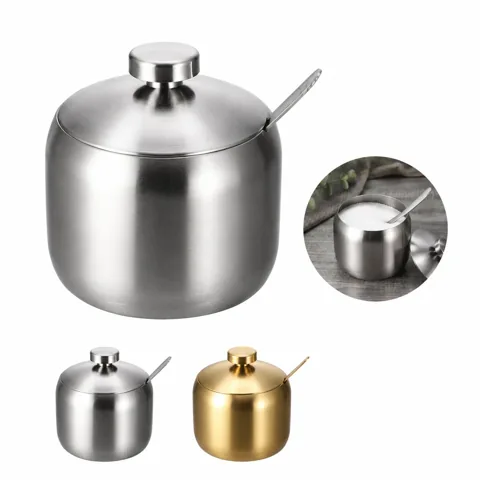 Stainless Steel Sugar Bowl with Lid for Kitchen Condiment 2