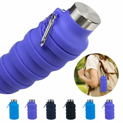 Foldable Silicone Water Bottle 8-16oz Leak-Proof for Travel 2