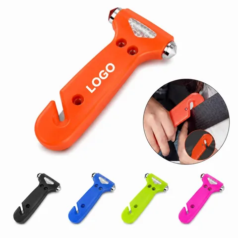 2-in-1 Emergency Hammer with Seatbelt Cutter and LED Light